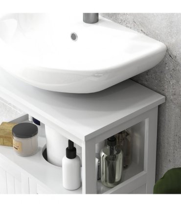 Bathroom Pedestal Under Sink Cabinet White MDF 60H x 60W x 30Dcm Storage Shelves