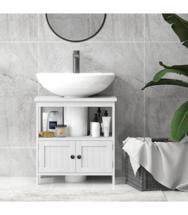 Bathroom Pedestal Under Sink Cabinet White MDF 60H x 60W x 30Dcm Storage Shelves