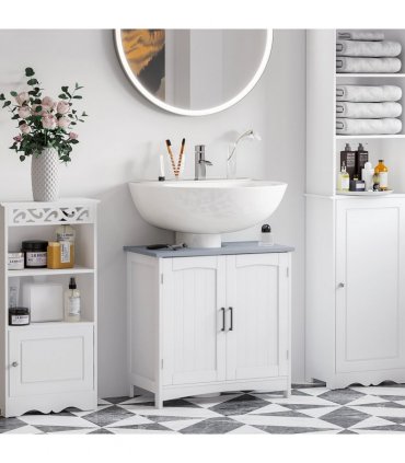 Cabinet White MDF 60W x 33D x 60H cm Bathroom Storage Vanity Unit