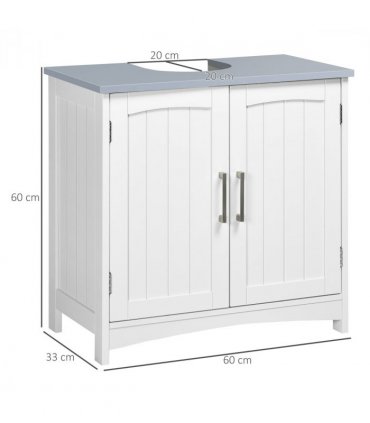 Cabinet White MDF 60W x 33D x 60H cm Bathroom Storage Vanity Unit