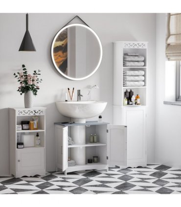 Cabinet White MDF 60W x 33D x 60H cm Bathroom Storage Vanity Unit