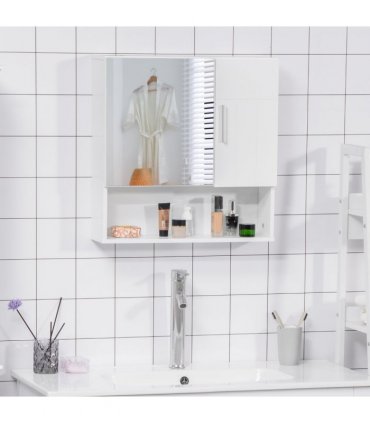 Bathroom Mirror Cabinet   Storage Organizer, White, 55.3H x 54L x 15.2Wcm