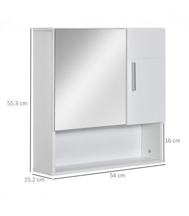 Bathroom Mirror Cabinet   Storage Organizer, White, 55.3H x 54L x 15.2Wcm