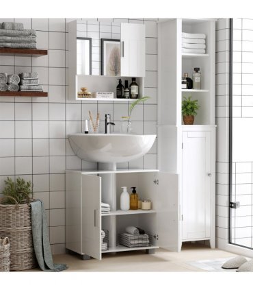 Bathroom Mirror Cabinet   Storage Organizer, White, 55.3H x 54L x 15.2Wcm