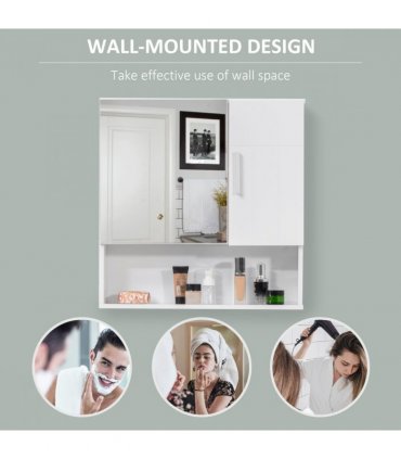 Bathroom Mirror Cabinet   Storage Organizer, White, 55.3H x 54L x 15.2Wcm
