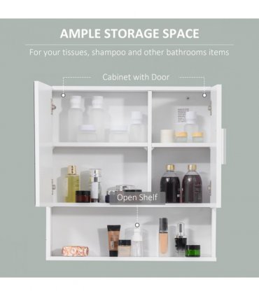 Bathroom Mirror Cabinet   Storage Organizer, White, 55.3H x 54L x 15.2Wcm