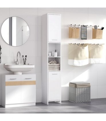 Storage Cabinet White 30L x 30W x 190H cm Engineered Wood Board Modern Aesthetic