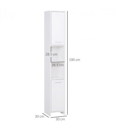 Storage Cabinet White 30L x 30W x 190H cm Engineered Wood Board Modern Aesthetic
