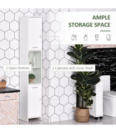 Storage Cabinet White 30L x 30W x 190H cm Engineered Wood Board Modern Aesthetic