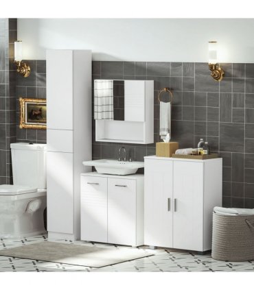 Storage Cabinet White 30L x 30W x 190H cm Engineered Wood Board Modern Aesthetic