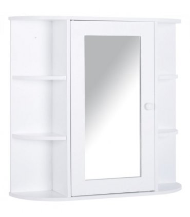 Wall Mounted Bathroom Cabinet White MDF 63H x 66W x 17Dcm Single Door Mirror