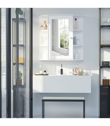 Wall Mounted Bathroom Cabinet White MDF 63H x 66W x 17Dcm Single Door Mirror