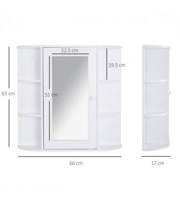 Wall Mounted Bathroom Cabinet White MDF 63H x 66W x 17Dcm Single Door Mirror