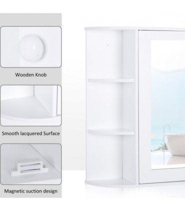 Wall Mounted Bathroom Cabinet White MDF 63H x 66W x 17Dcm Single Door Mirror