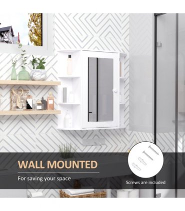 Wall Mounted Bathroom Cabinet White MDF 63H x 66W x 17Dcm Single Door Mirror
