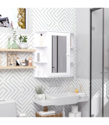 Wall Mounted Bathroom Cabinet White MDF 63H x 66W x 17Dcm Single Door Mirror