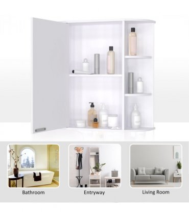 Wall Mounted Bathroom Cabinet White MDF 63H x 66W x 17Dcm Single Door Mirror