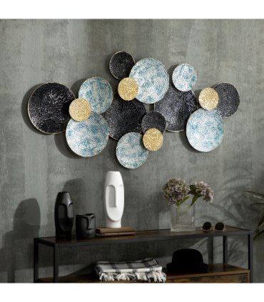 HOMCOM Minimalist Metal Wall Art Circle Home Hanging Wall Sculpture, Blue
