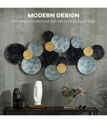 HOMCOM Minimalist Metal Wall Art Circle Home Hanging Wall Sculpture, Blue