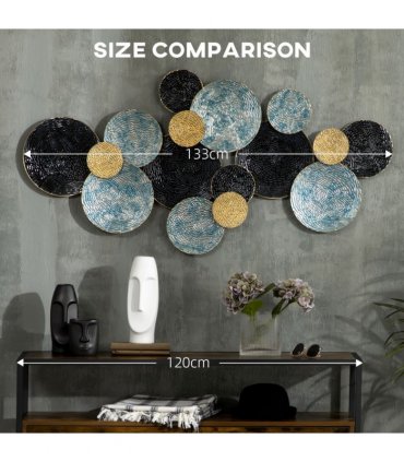 HOMCOM Minimalist Metal Wall Art Circle Home Hanging Wall Sculpture, Blue