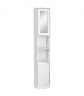 Bathroom Storage Cabinet White Particle Board Tallboy Adjustable Shelves Mirror