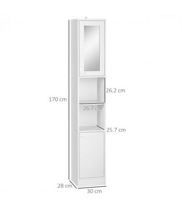 Bathroom Storage Cabinet White Particle Board Tallboy Adjustable Shelves Mirror