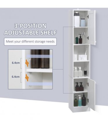Bathroom Storage Cabinet White Particle Board Tallboy Adjustable Shelves Mirror