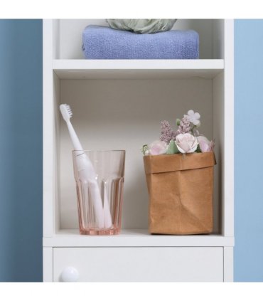 Bathroom Storage Cabinet White Particle Board Tallboy Adjustable Shelves Mirror