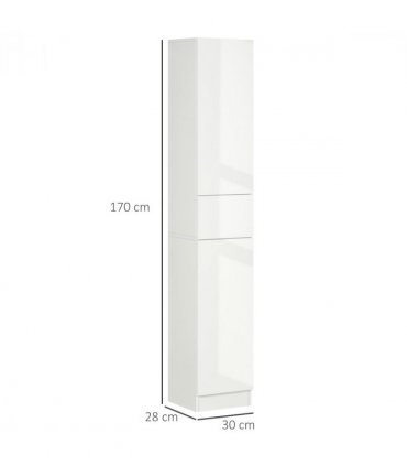 Bathroom Cabinet White 170H x 30W x 28Dcm High Gloss Tallboy Slimline Design