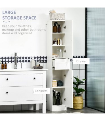 Bathroom Cabinet White 170H x 30W x 28Dcm High Gloss Tallboy Slimline Design