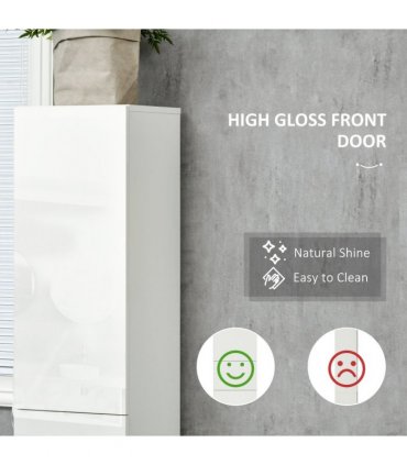 Bathroom Cabinet White 170H x 30W x 28Dcm High Gloss Tallboy Slimline Design