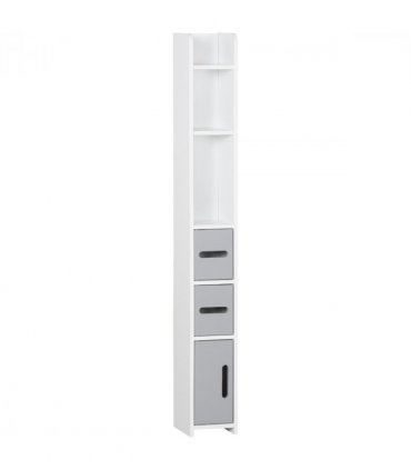 kleankin Freestanding Tall Bathroom Cabinet W/ Open Shelves 3 Cupboards, Grey