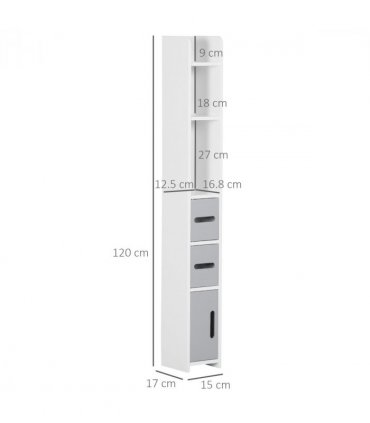 kleankin Freestanding Tall Bathroom Cabinet W/ Open Shelves 3 Cupboards, Grey