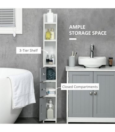 kleankin Freestanding Tall Bathroom Cabinet W/ Open Shelves 3 Cupboards, Grey