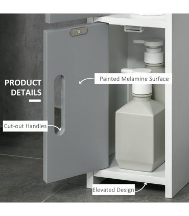 kleankin Freestanding Tall Bathroom Cabinet W/ Open Shelves 3 Cupboards, Grey