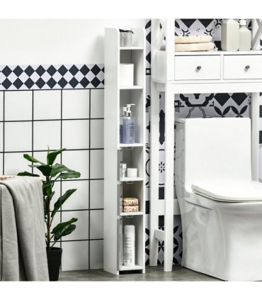 kleankin Freestanding Tall Bathroom Cabinet W/ Open Shelves 3 Cupboards, Grey