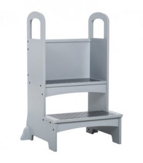 Kids Wooden 2-Step Stool Mini Ladder Assistance Unit Grey 80H x 45L x 40Wcm