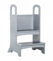 Kids Wooden 2-Step Stool Mini Ladder Assistance Unit Grey 80H x 45L x 40Wcm