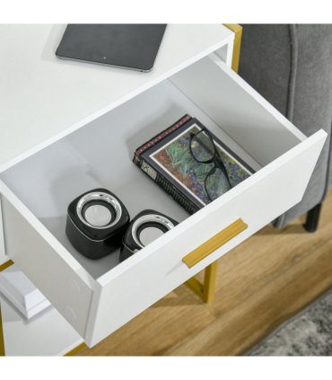 Modern Bedside Table Side Table Nightstand w/ Drawer Shelf White Gold