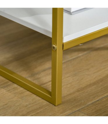 Modern Bedside Table Side Table Nightstand w/ Drawer Shelf White Gold