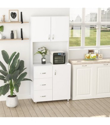 Kitchen Storage Cabinet Wooden Cupboard Organizer Home Furniture, White