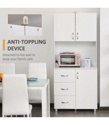 Kitchen Storage Cabinet Wooden Cupboard Organizer Home Furniture, White