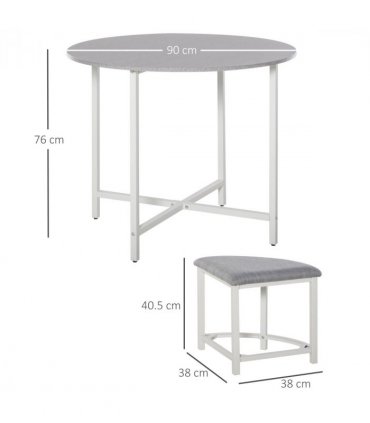 Modern Round Dining Table Set with 4 Upholstered Stools for Dining Room