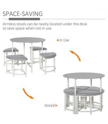 Modern Round Dining Table Set with 4 Upholstered Stools for Dining Room