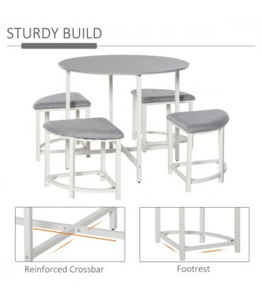 Modern Round Dining Table Set with 4 Upholstered Stools for Dining Room