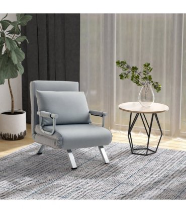 Sofa Bed Foldable Portable Armchair Sleeper Lounge Light Grey Suedette
