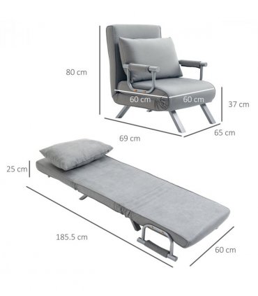 Sofa Bed Foldable Portable Armchair Sleeper Lounge Light Grey Suedette
