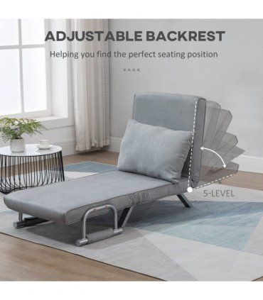 Sofa Bed Foldable Portable Armchair Sleeper Lounge Light Grey Suedette