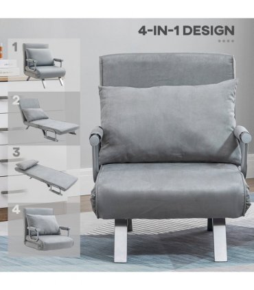 Sofa Bed Foldable Portable Armchair Sleeper Lounge Light Grey Suedette