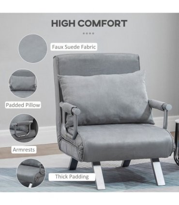 Sofa Bed Foldable Portable Armchair Sleeper Lounge Light Grey Suedette